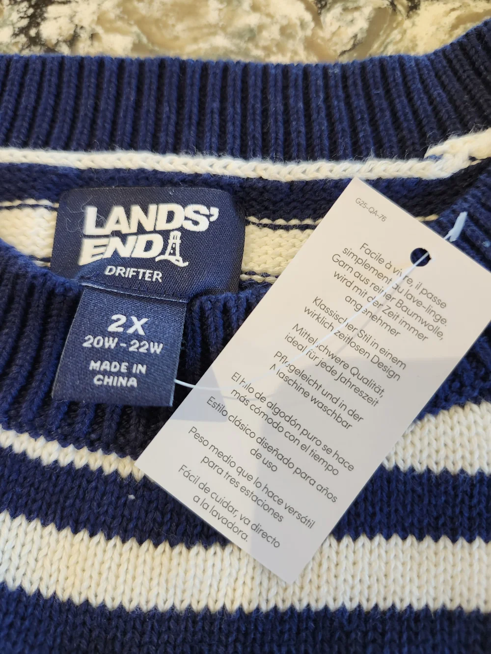 Lands' End Navy and White Striped Crewneck Sweater with 'Paris' Heart - Picture 4 of 4